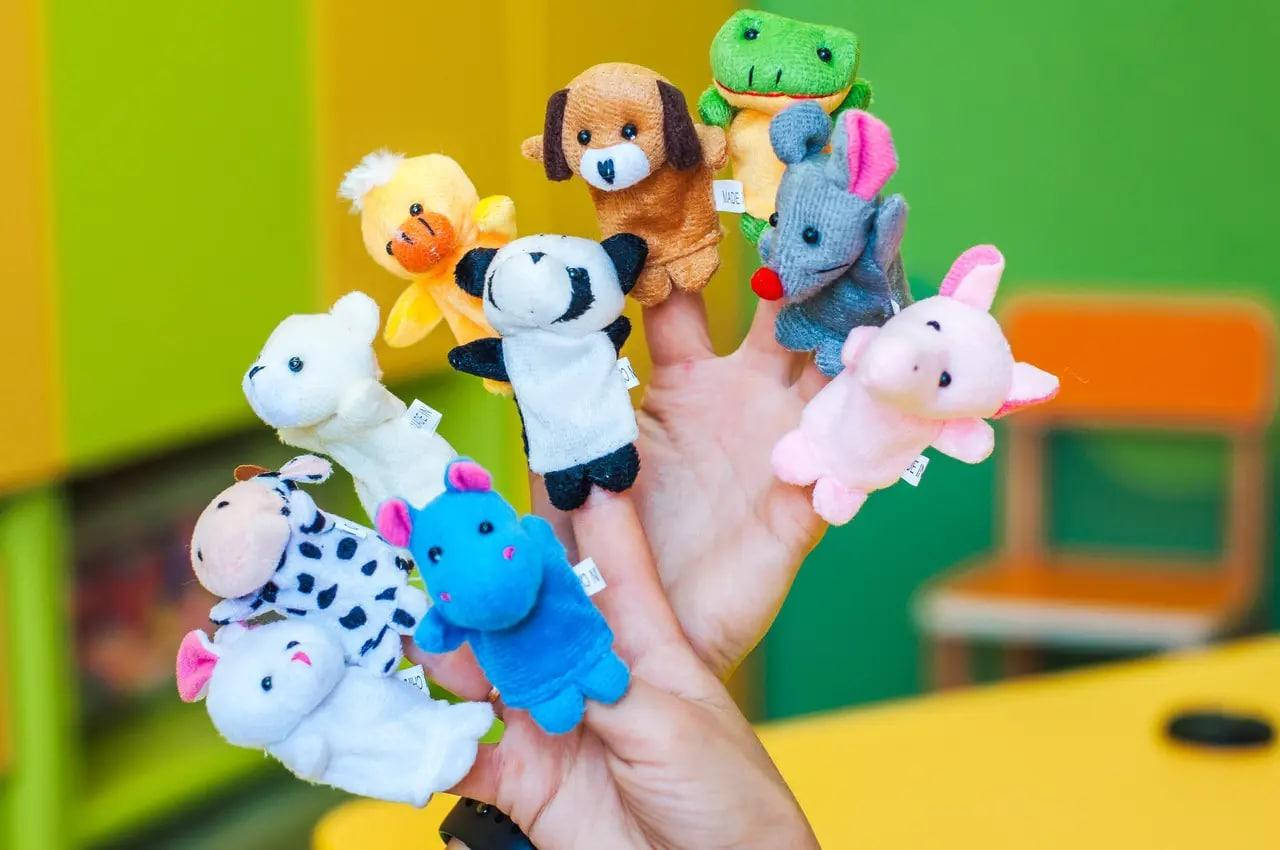 

10x Мягкая игрушка на палец, животные, пальчиковый кукольный театр