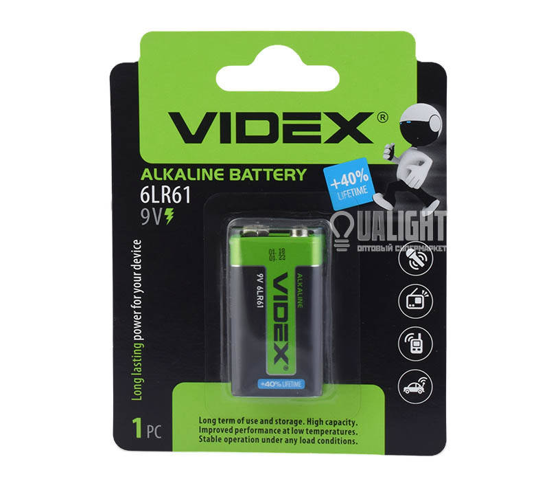 

Батарейка крона VIDEX 9В 6LR61 алкалиновая 2009-02484