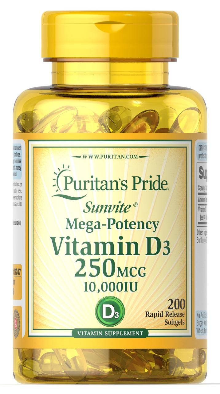 

Puritan's Pride Vitamin D3 10,000 IU, Витамин Д3 250 мкг (200 капс.)