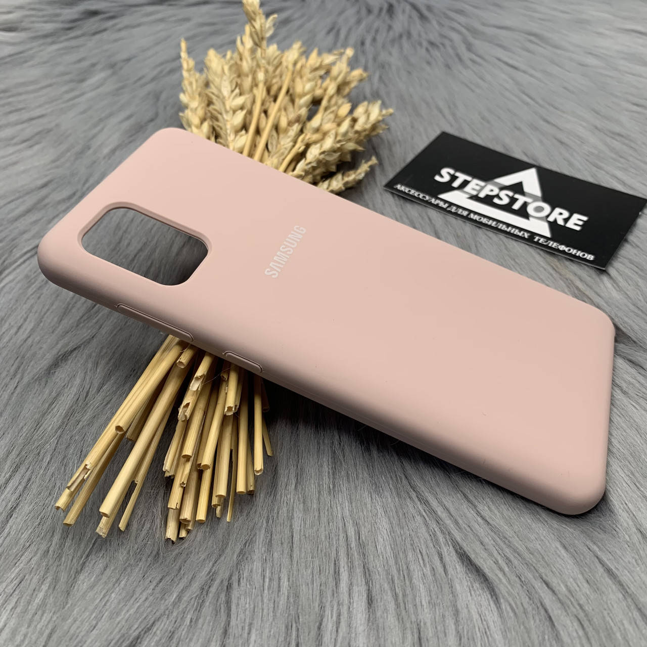 

Чехол Silicone case для Samsung A31 А315 с микрофиброй противоударный Soft touch силиконовый Люкс качество Пудровый