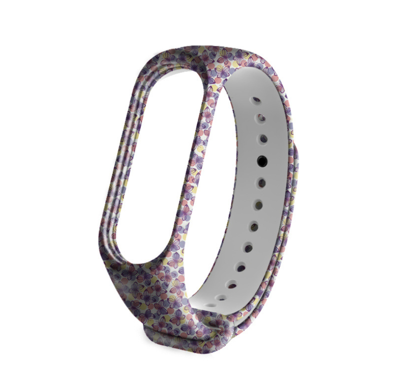 

Ремешок Xiaomi Mi Band 4 / 3 MiJobs с рисунком силиконовый браслет Фиолетовая бабочка - Белый [2138]