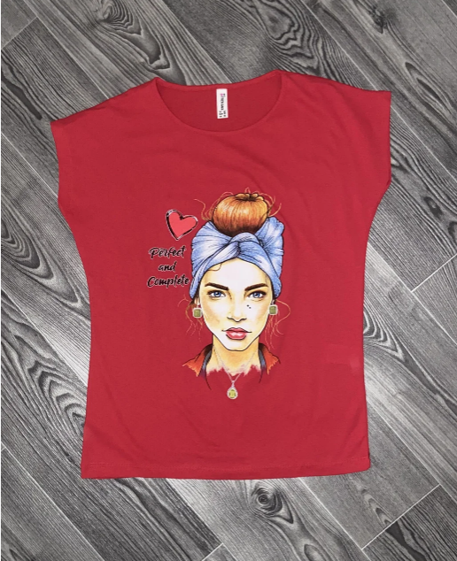 

Жіноча Футболка дівчина сердечко 201005 / червоного кольору/S-XL/Коттон/Туреччина