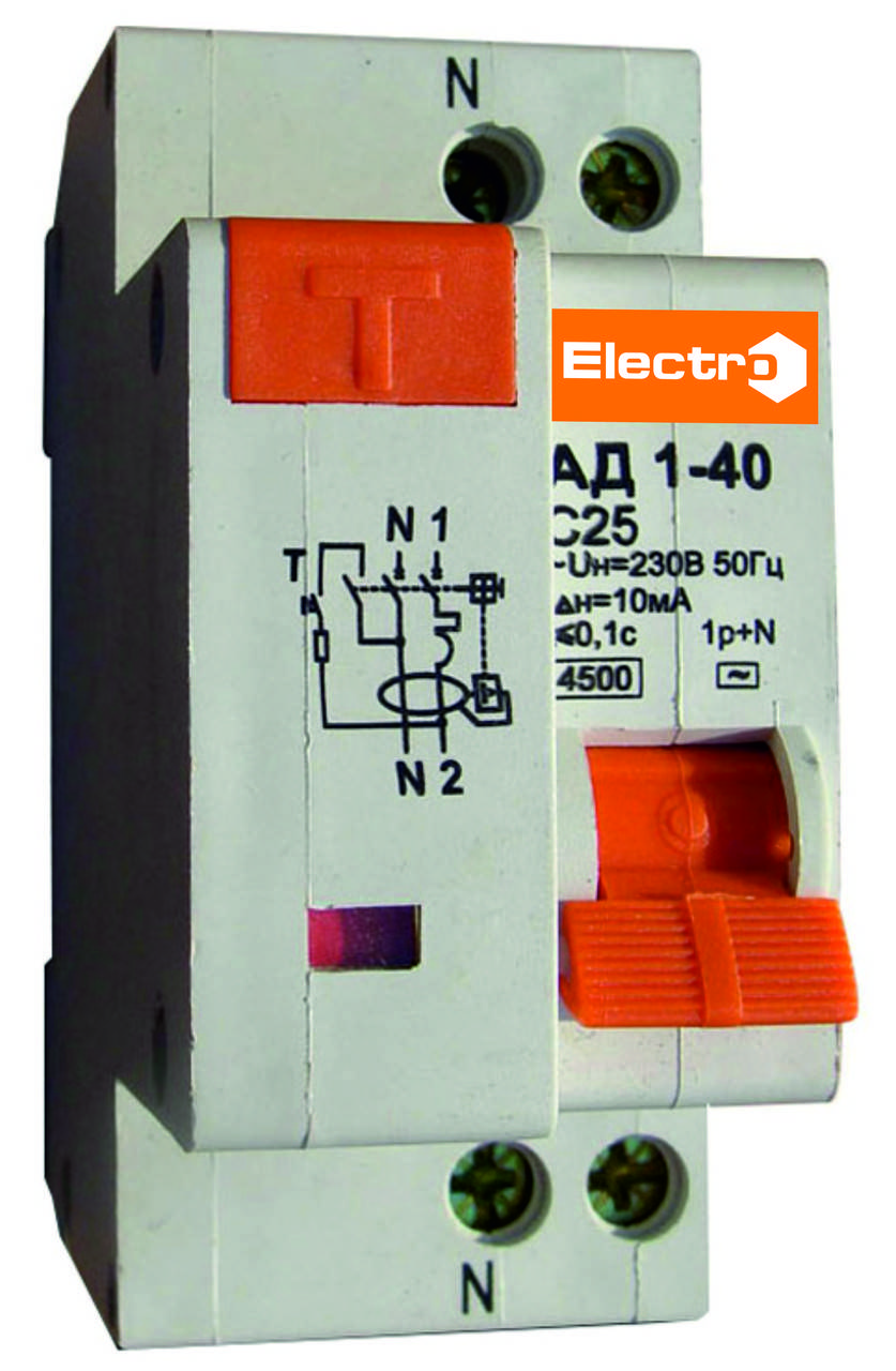 

Диф. автомат АД 1-40 1Р+N 25А 30mA 4,5kA электронный Electro