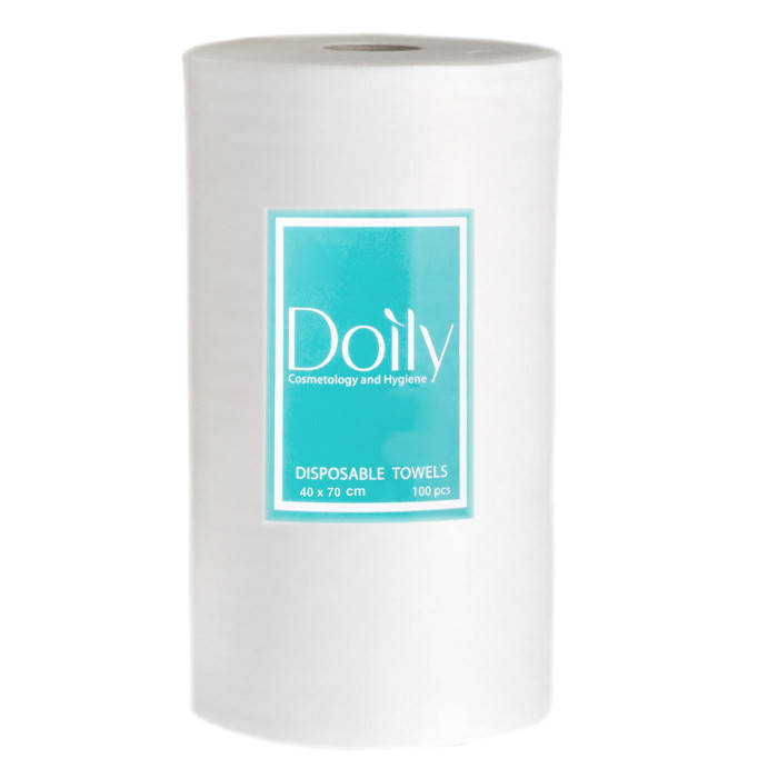 

Полотенца одноразовые в рулоне Doily 40х70см из спанлейса, гладкие (100шт)