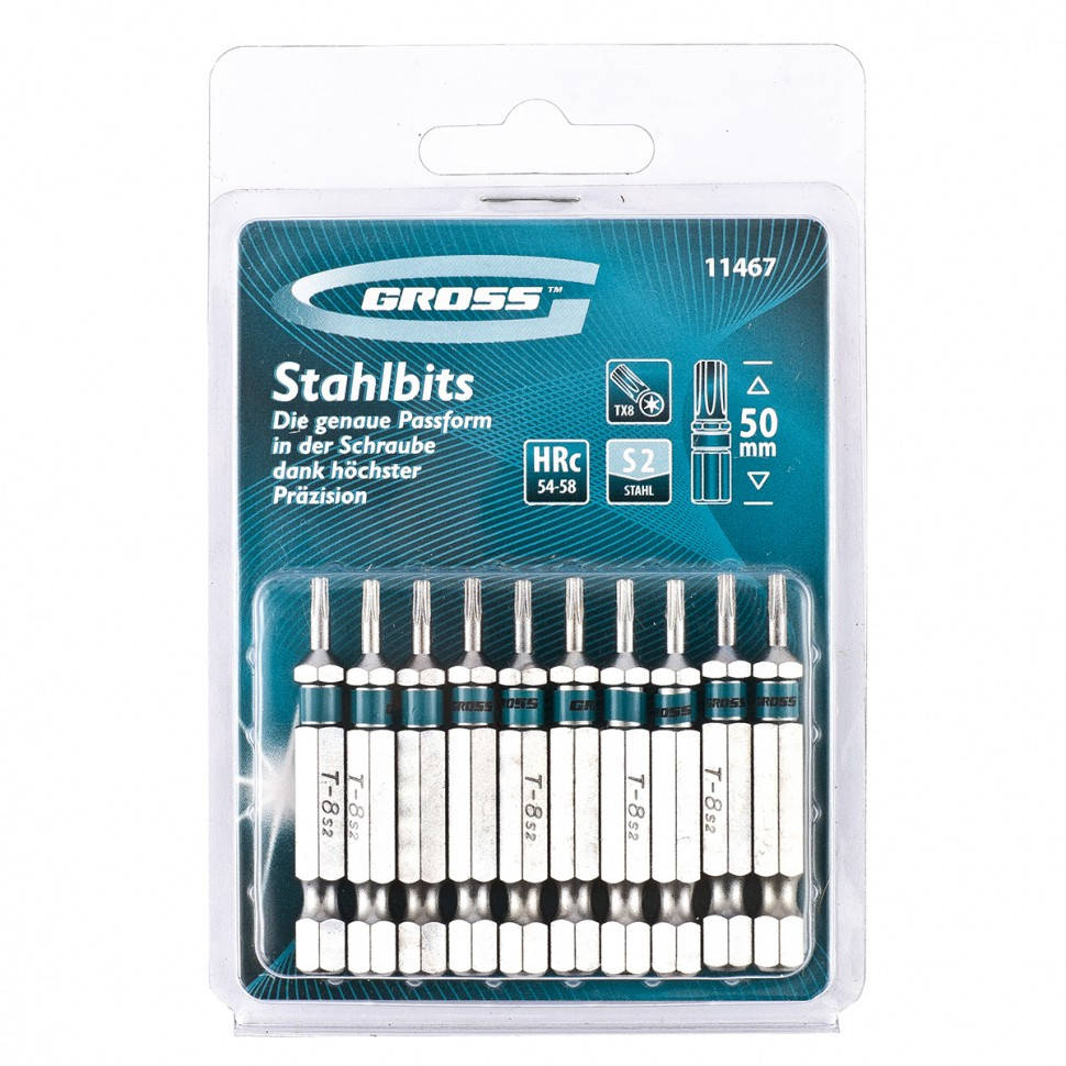 

Набор бит TORX 8 х 50, сталь S2, 10 шт Gross 11467