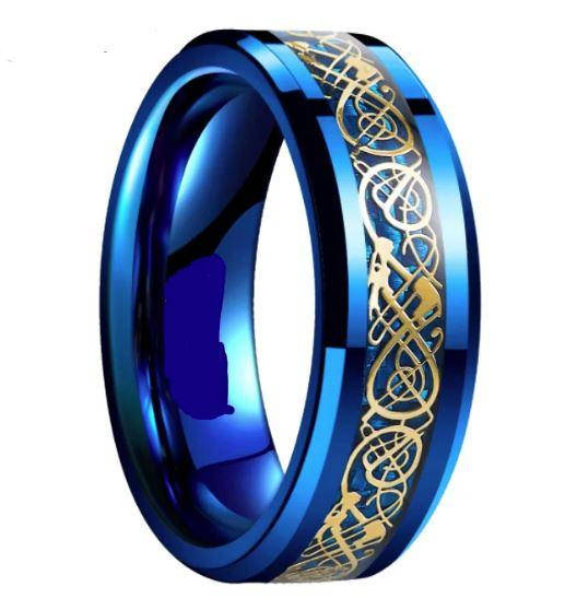 

Синее кольцо с рисунком Дракона 8 мм. Все размеры. Мужские кольца из ювелирной стали