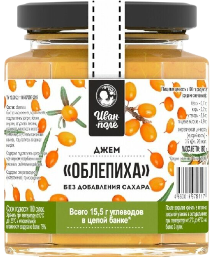 

Низкокалорийный джем «Иван-Поле» Облепиха (180 грамм)