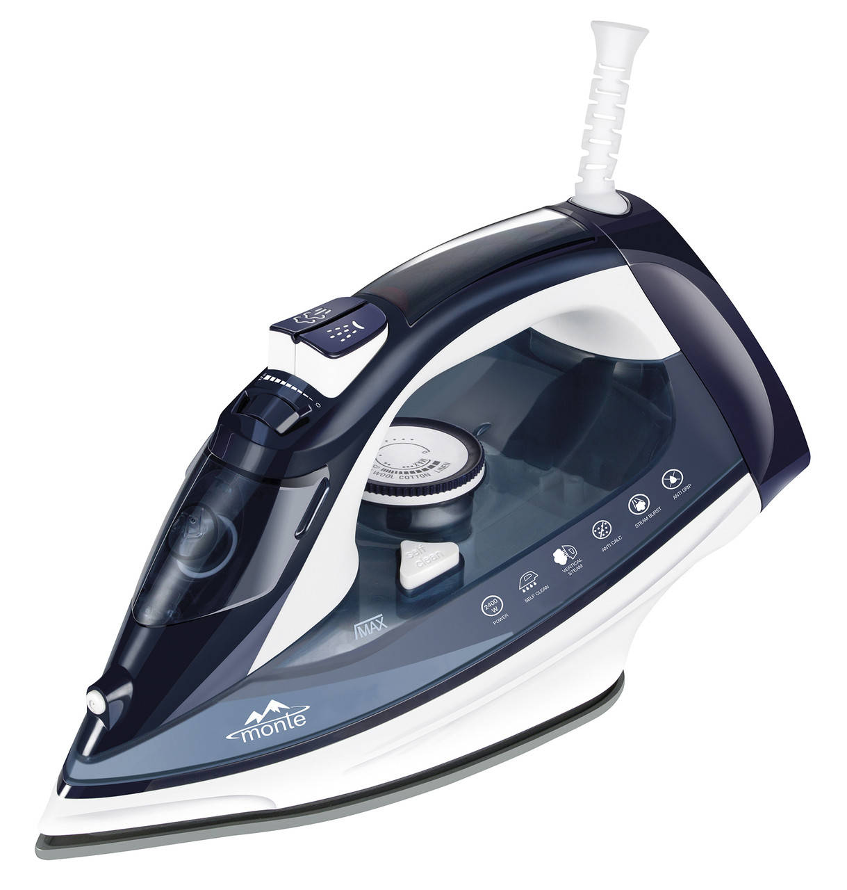 

Утюг с паровым ударом Monte MT-1512B 2400 Bт Синий/ Белый