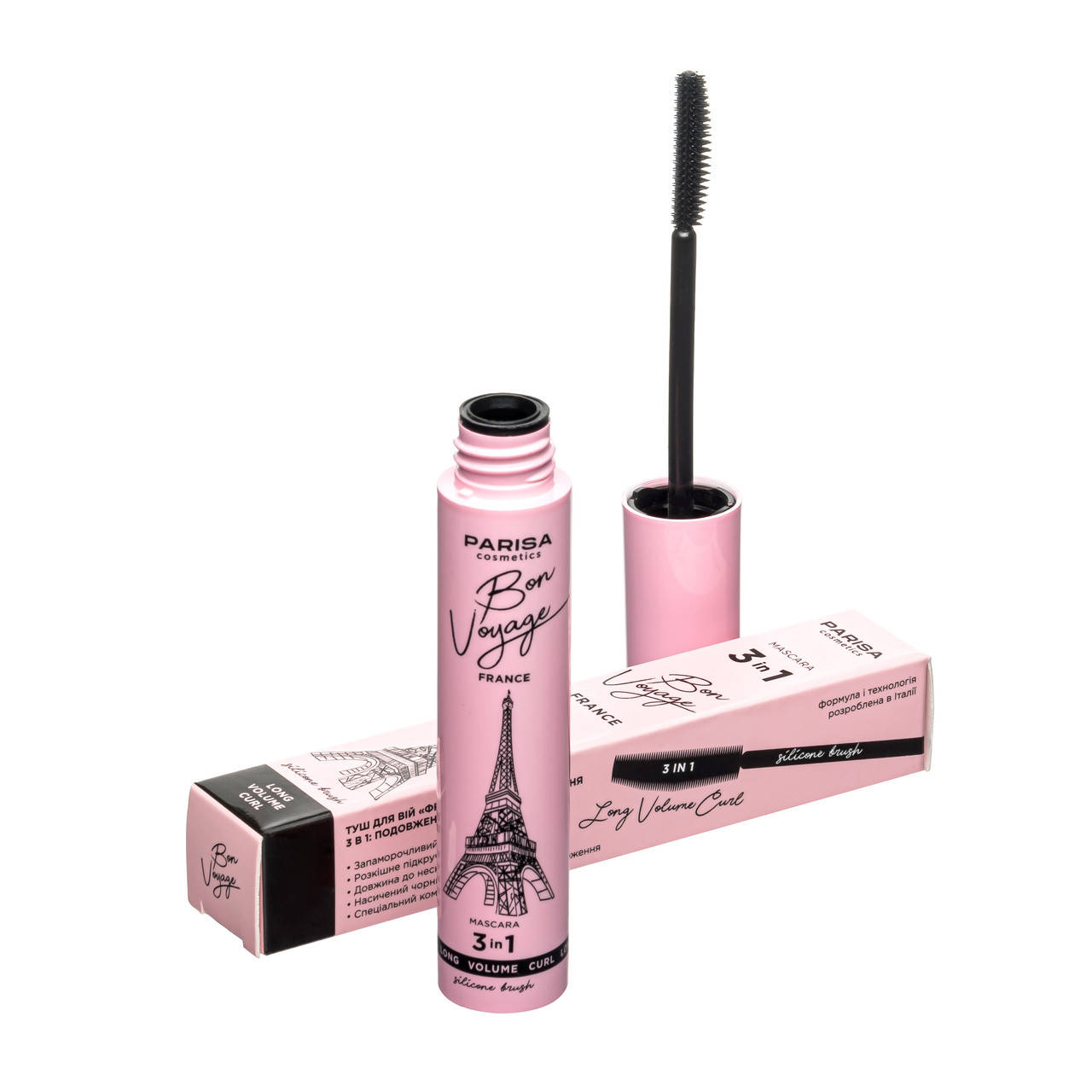 

Тушь для ресниц PARISA Cosmetics BON VOYAGE FRANCE Удлиняющая, завивающая, объемная, Черный