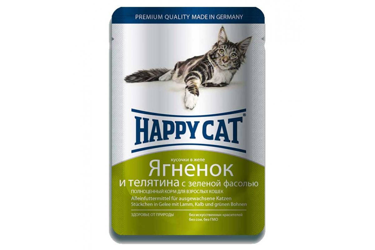 

Влажный корм Happy Cat Lamm Kalb Bohn Gelee для кошек кусочки в желе с ягнёнком 22шт х 100 г