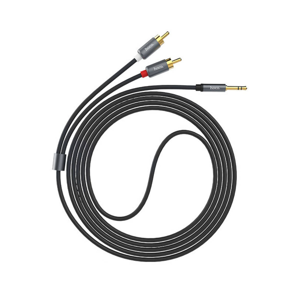 

Кабель Hoco UPA10 double lotus rca audio cable 3.5mm Metal Grey, Серый