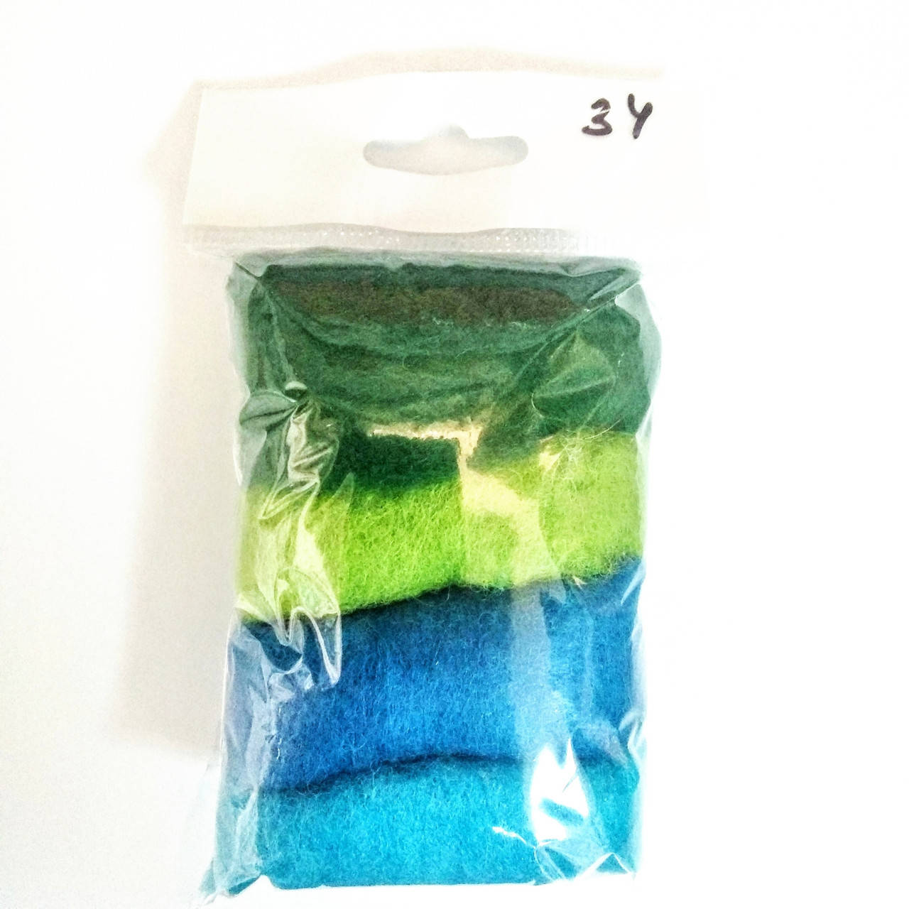 

Набор кардочесаной шерсти для валяния 20г №34 ЗЕЛЕНО-ГОЛУБЫЕ ТОНА