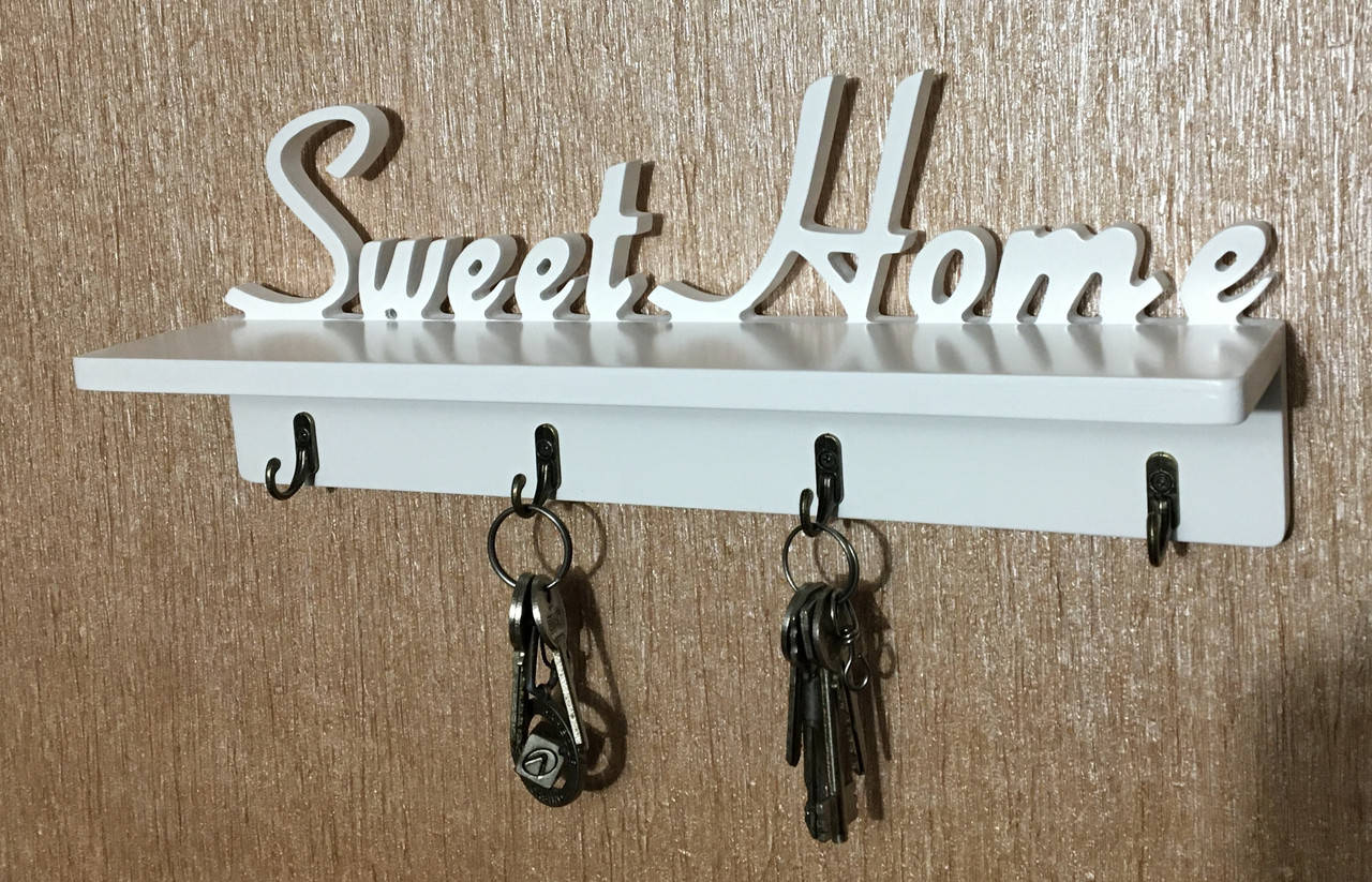

Ключница с полочкой белая "Sweet home" из дерева и МДФ, Белый
