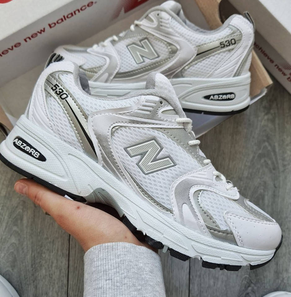 

Мужские кроссовки New Balance 530 весна-осень-лето в сетку белые с серым. Живое фото. топ 42, Белый