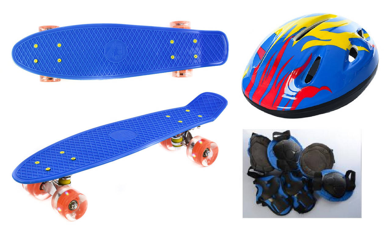 

Пенни борд, скейт, скейтборд + шлем и защита! Penny board! СВЕТ! Синий