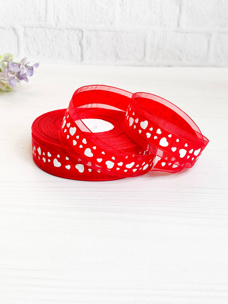 

Органза "Сердце" красная 2,5 см