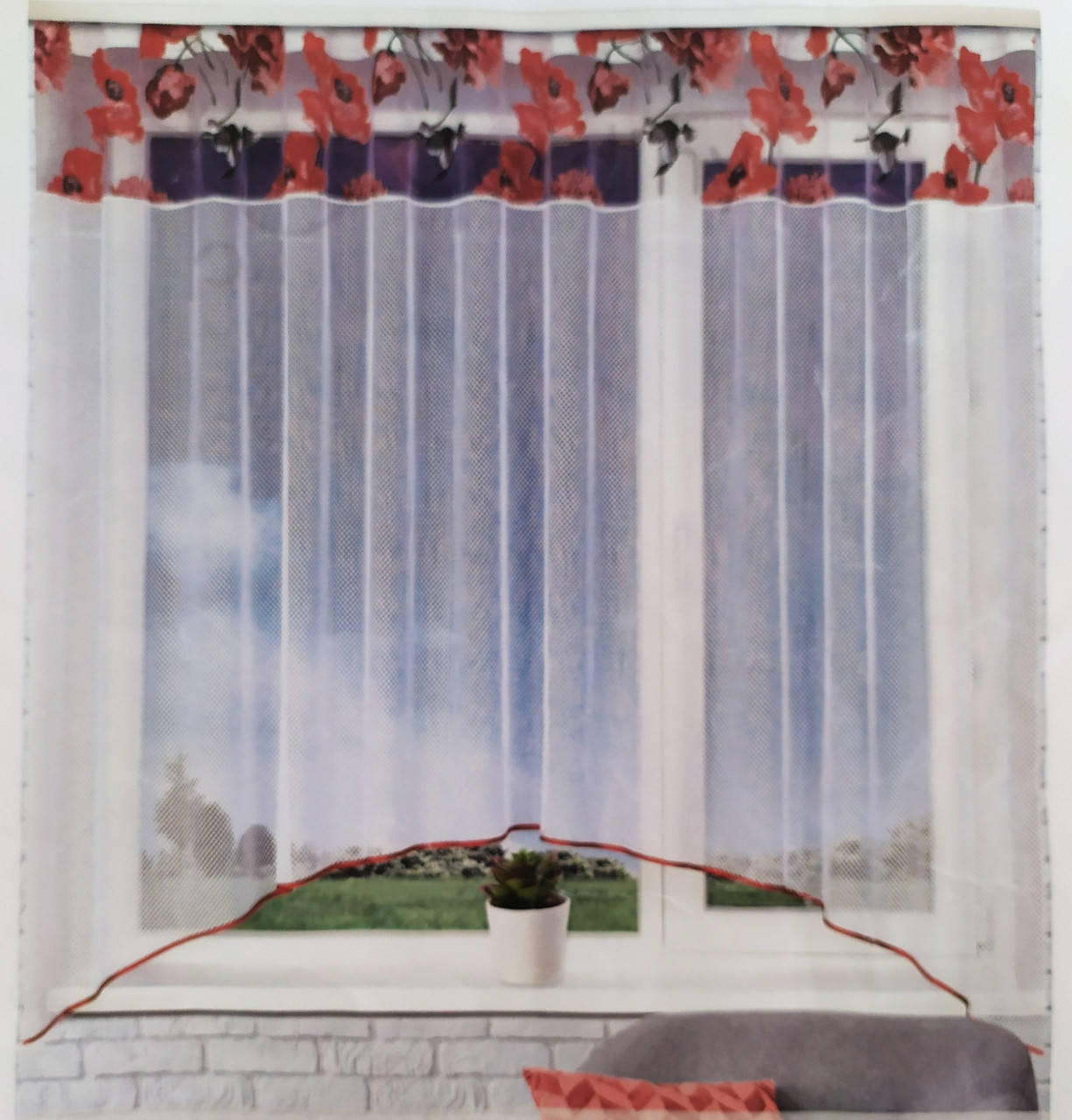 

Тюль белая короткая сетка с цветным ламбрекеном., Разные цвета