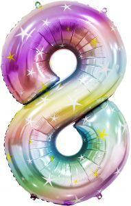 

F 34''/86 см Цифра 8 Радужные искры, Градиент, 1 шт. в упак. Фольгированный шар цифра один - В УП, Разные цвета