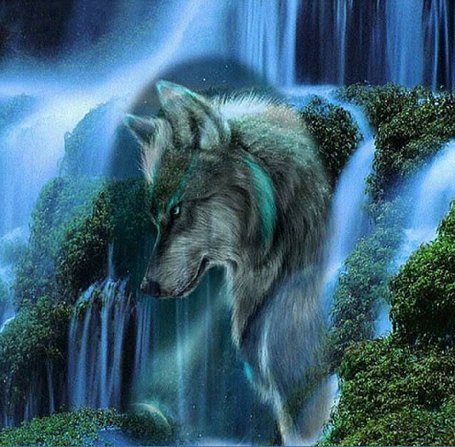 

Алмазная Мозаика Волк и Водопад Набор Вышивки DIY-x419 30x30 см (Полная Выкладка)