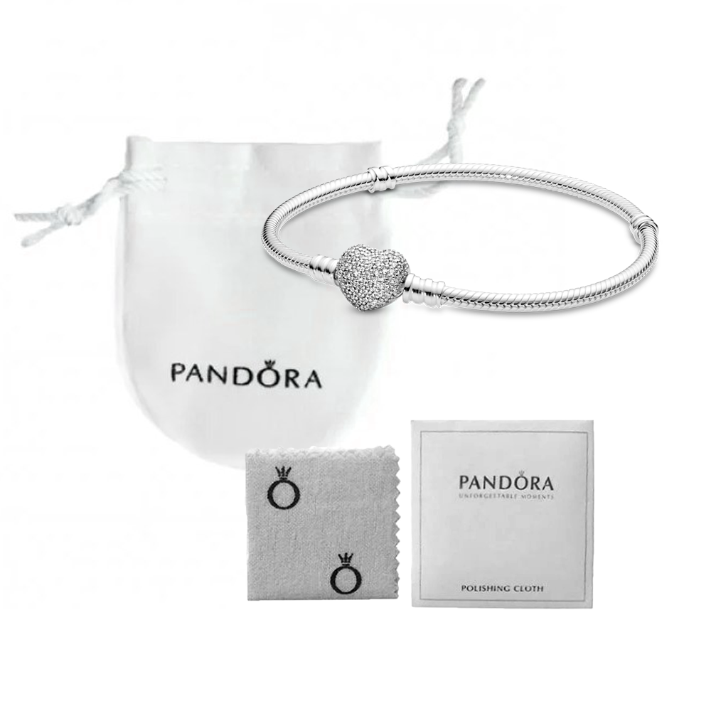 

Оригинальный Браслет Pandora из серебра, застежка Пандора p-lock в виде сердца 17 см