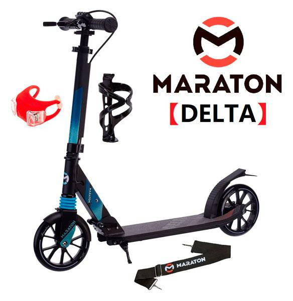 

Детский двухколесный самокат Maraton DELTA (2021) Черный + LED-фонарик, держатель.