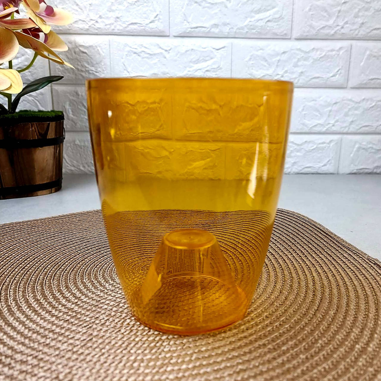 

Янтарное кашпо для орхидей из прозрачного пластика 14 см, Янтарный