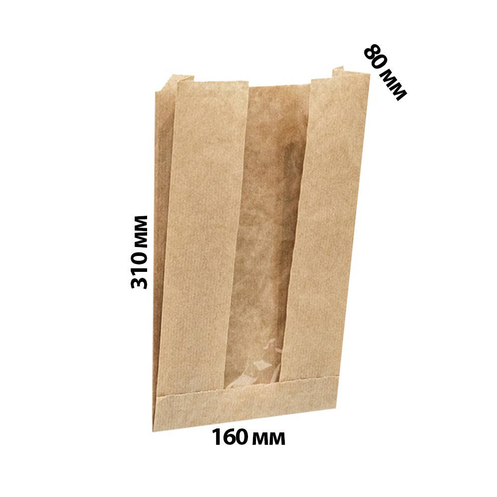 

Пакет бумажный с окном 310х160х80 мм крафт-пакет саше с прозрачным окном в упаковке 100 шт., Коричневый