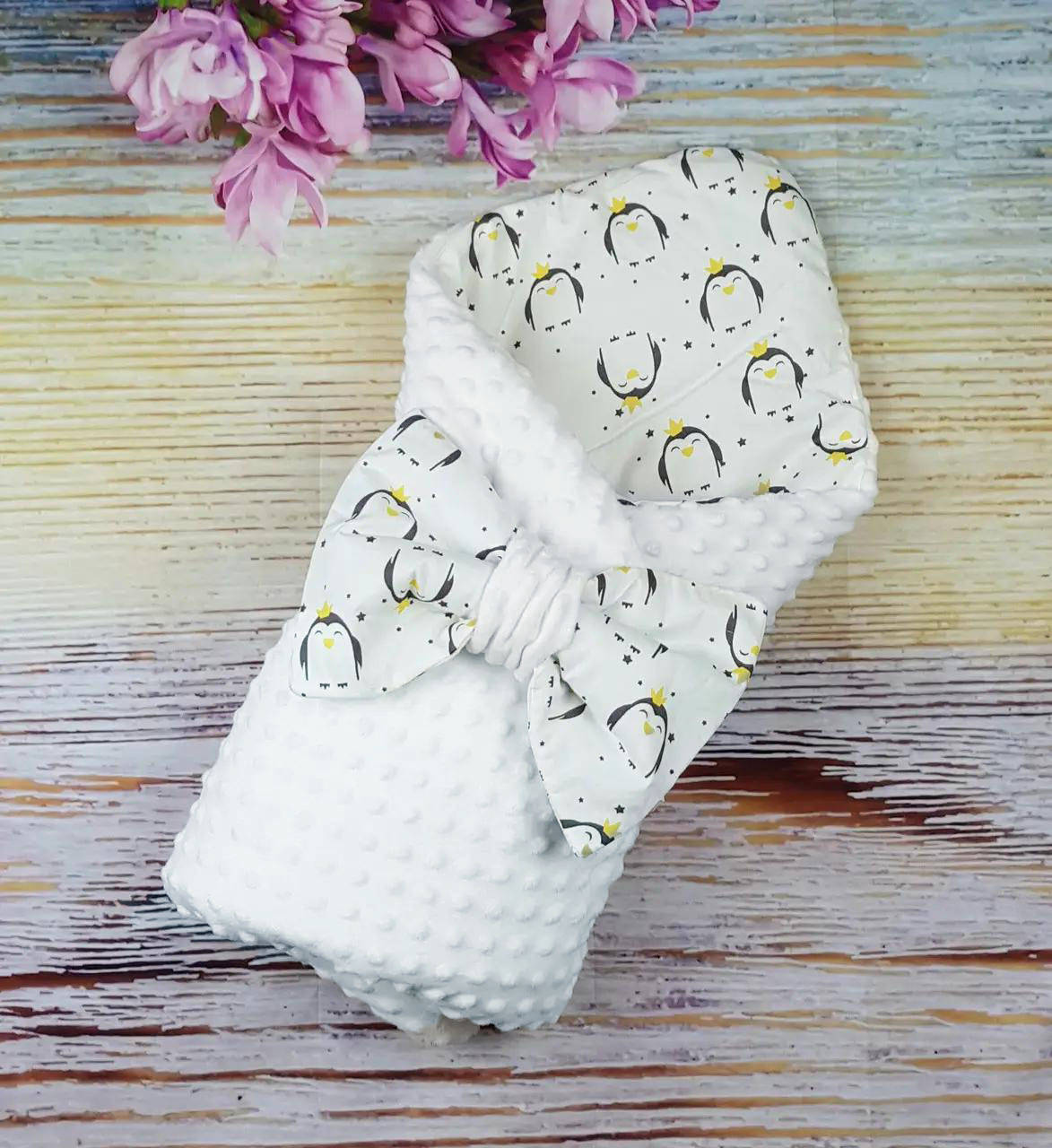 

Конверт на выписку для новорожденных в роддом демисезонный плюшевый Минки двухсторонний, Белый