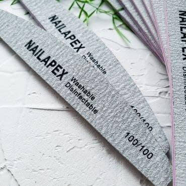 

Пилка для ногтей NailApex лодка 100/100 грит, серая