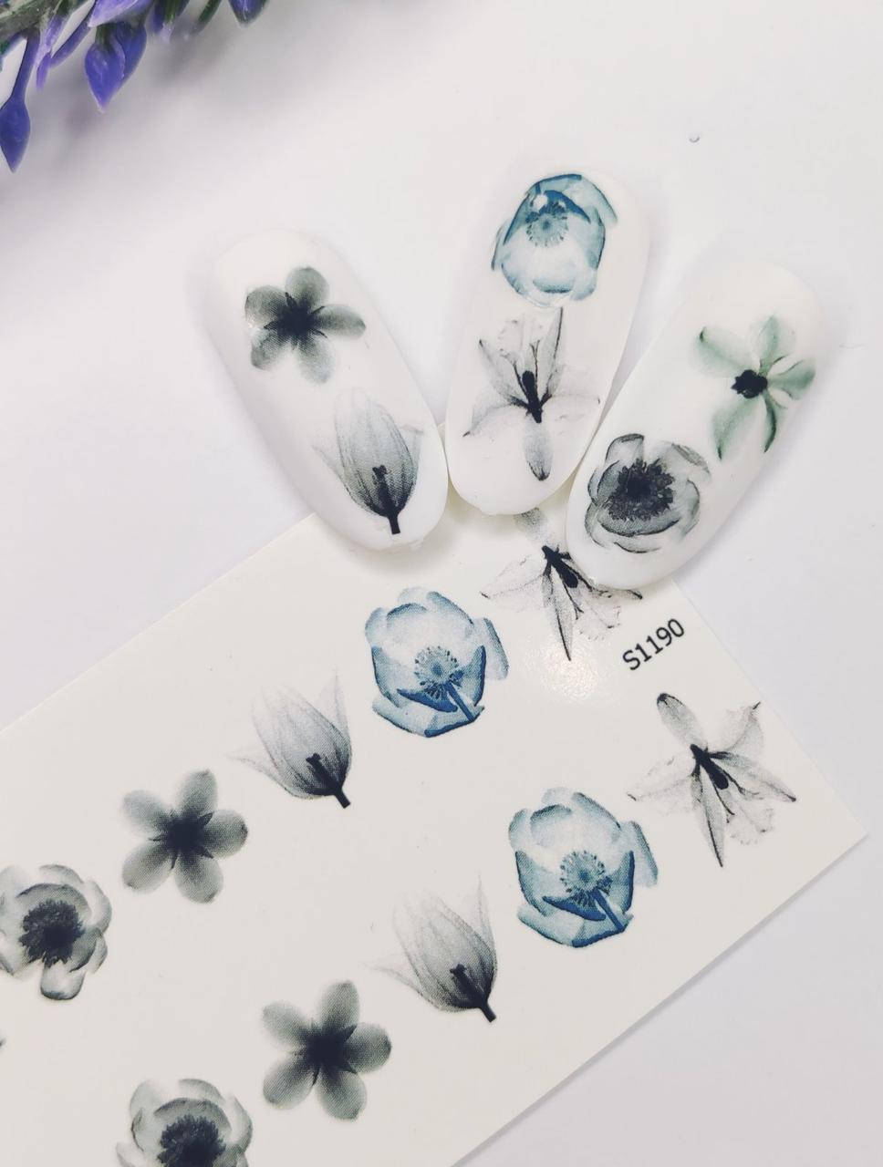 

Водные слайдеры для дизайна ногтей цветы S1190