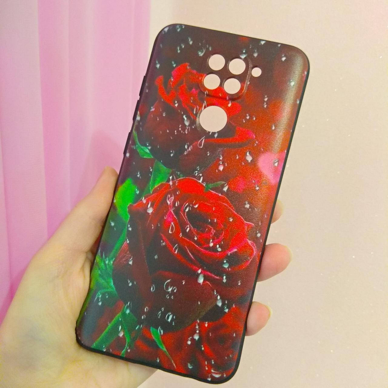 

Чехол для xiaomi redmi note 9 / M2003J15SC силиконовый c рисунком Розы с капельками