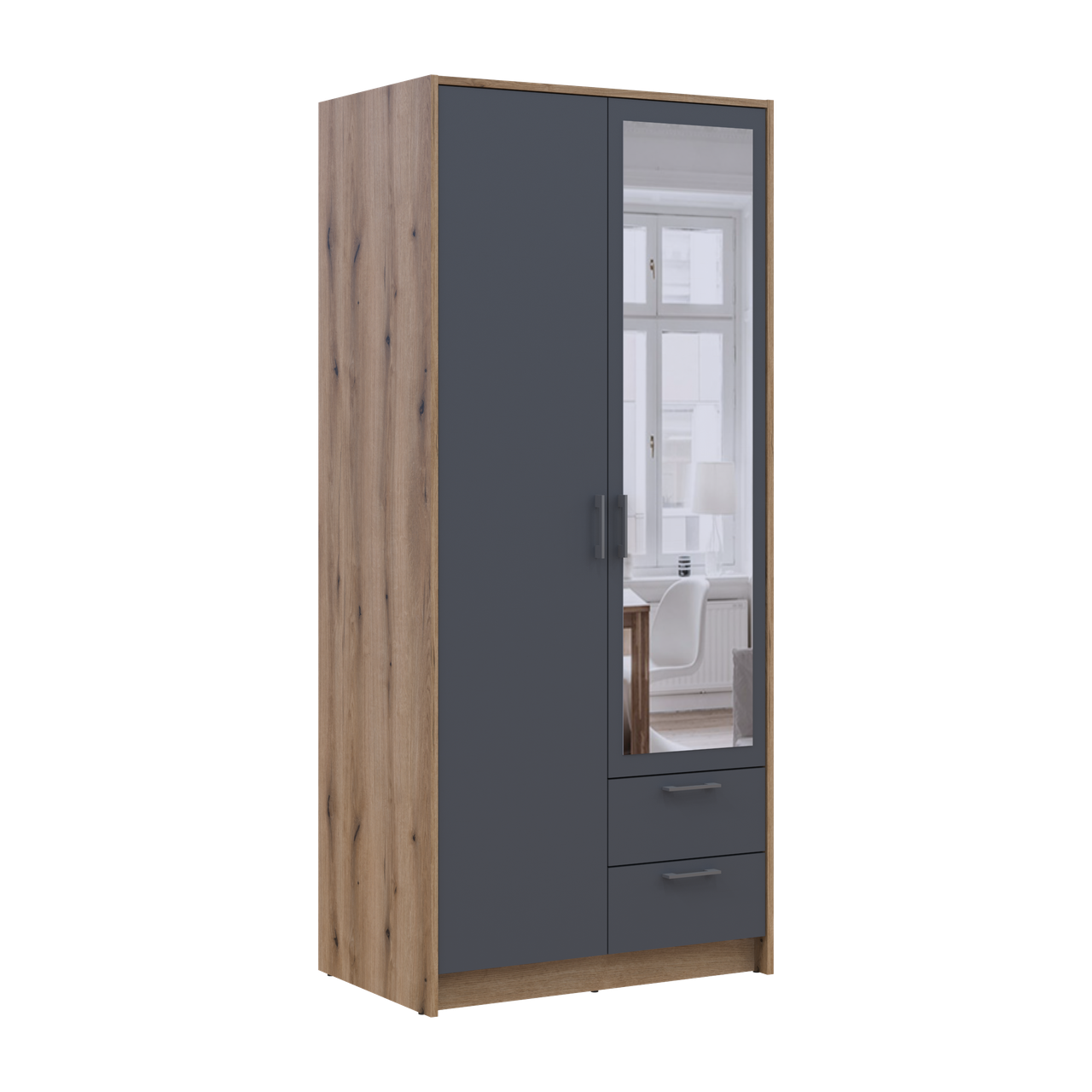 Розпашна Шафа для одягу Doros Ронді з дзеркалом Дуб Артізан/Графіт 2ДСП 82х52х195 (80737806) 6