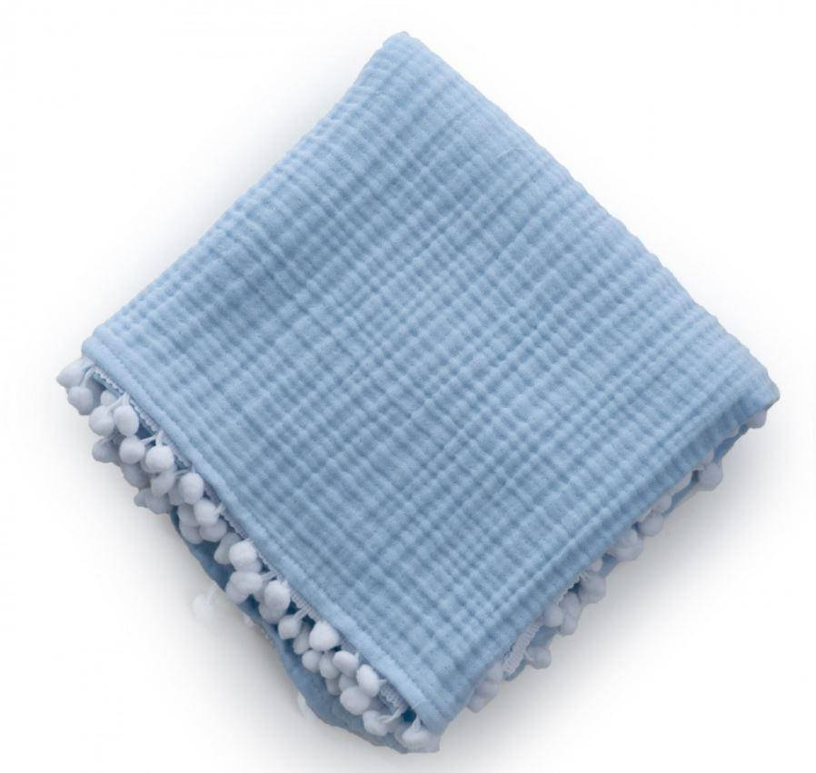 

Детский Плед в кроватку, коляску, манеж, Муслиновый 80х80 4-х слойный с помпонами 1610-PM-00-80х80-04 Т, Разные цвета