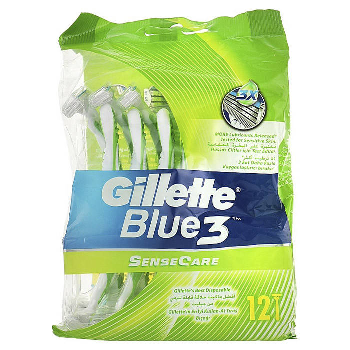 

Станок для бритья Gillette Blue 3 одноразовый Sense care 12 шт, Зелёный