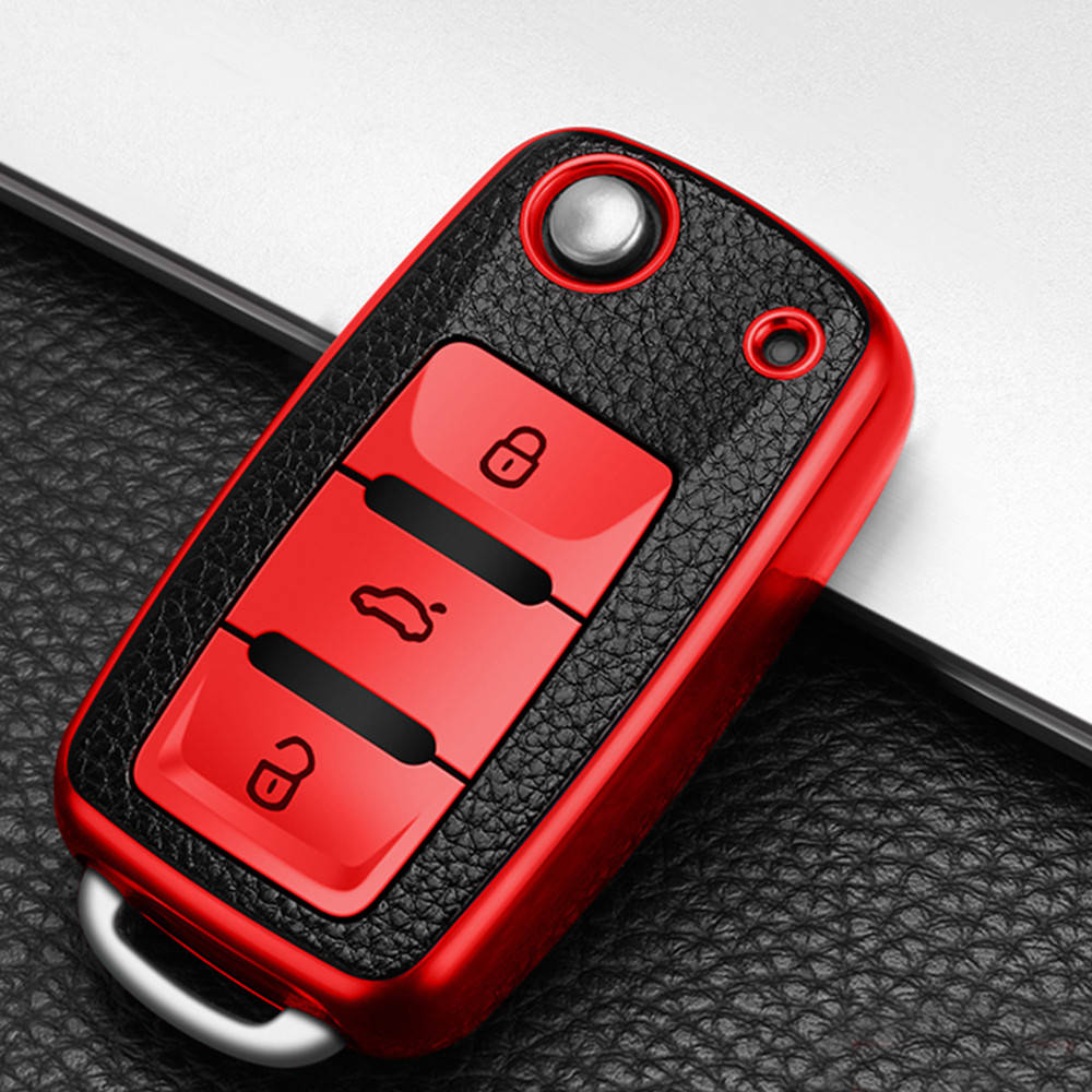 

Чехол кожаный TPU КРАСНЫЙ на ключ Skoda Octavia A5 Tour Fabia VW Golf 5 6 Passat B5 B6 Jetta Seat Leon Toledo