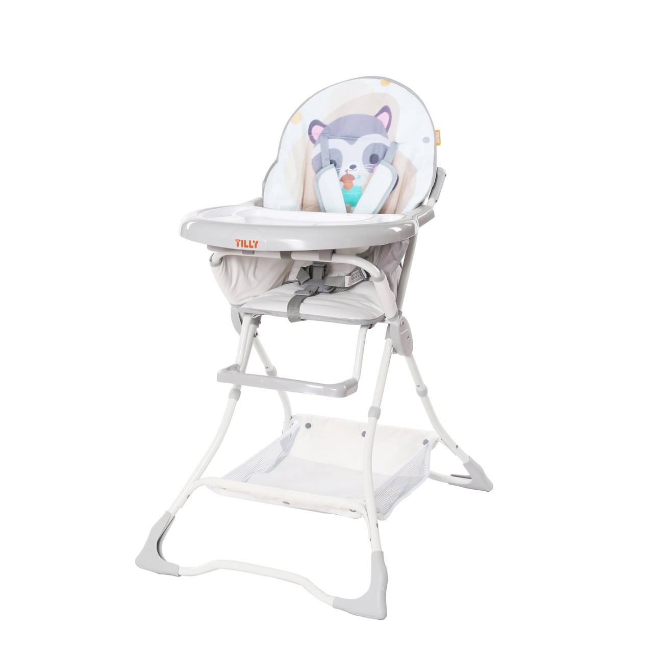 

Стульчик для кормления TILLY Buddy T-633/2 Beige Raccoon со столешницей и корзиной для игрушек, Бежевый