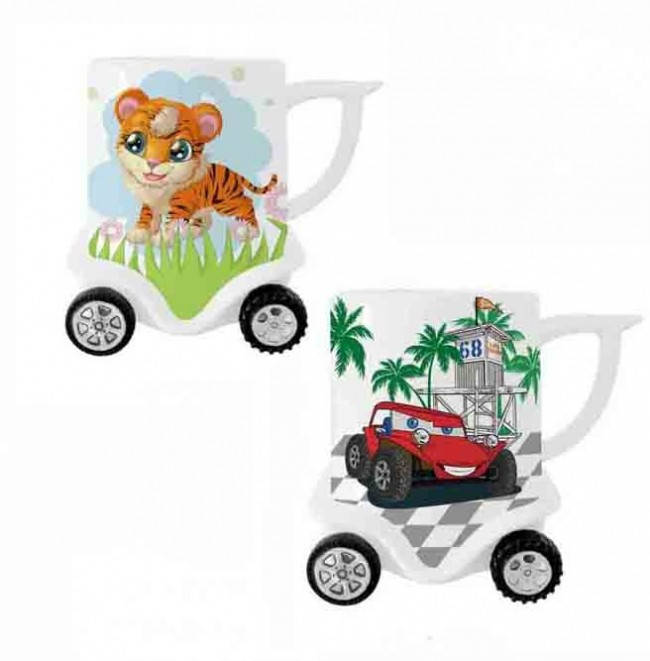 

Подарок ребёнку Кружка на колесах "Машина" 400мл 2 деколи Helios (2727-К), Белый