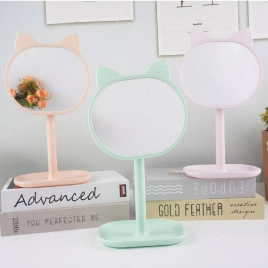 

Настольное зеркало кот с ушами зеленое/розовое, женское/детское зеркало косметическое с ушками, Розовый
