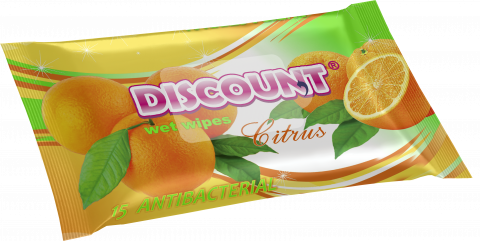 

Салфетки влажные антибактериальные DISCOUNT "Цитрус" 15шт/уп