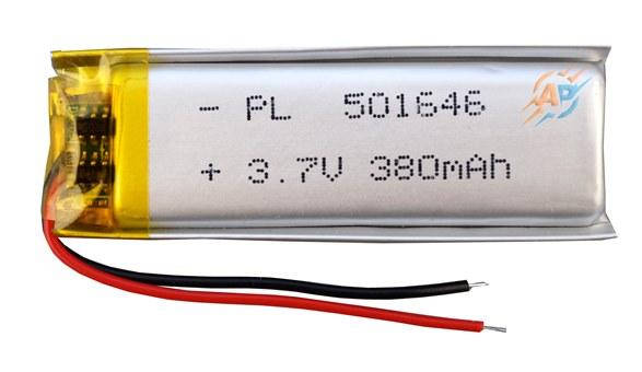 

Аккумулятор 380mAh 3.7v 501646 для видеорегистраторов, наушников, блютуз гарнитур, MP3 плееров