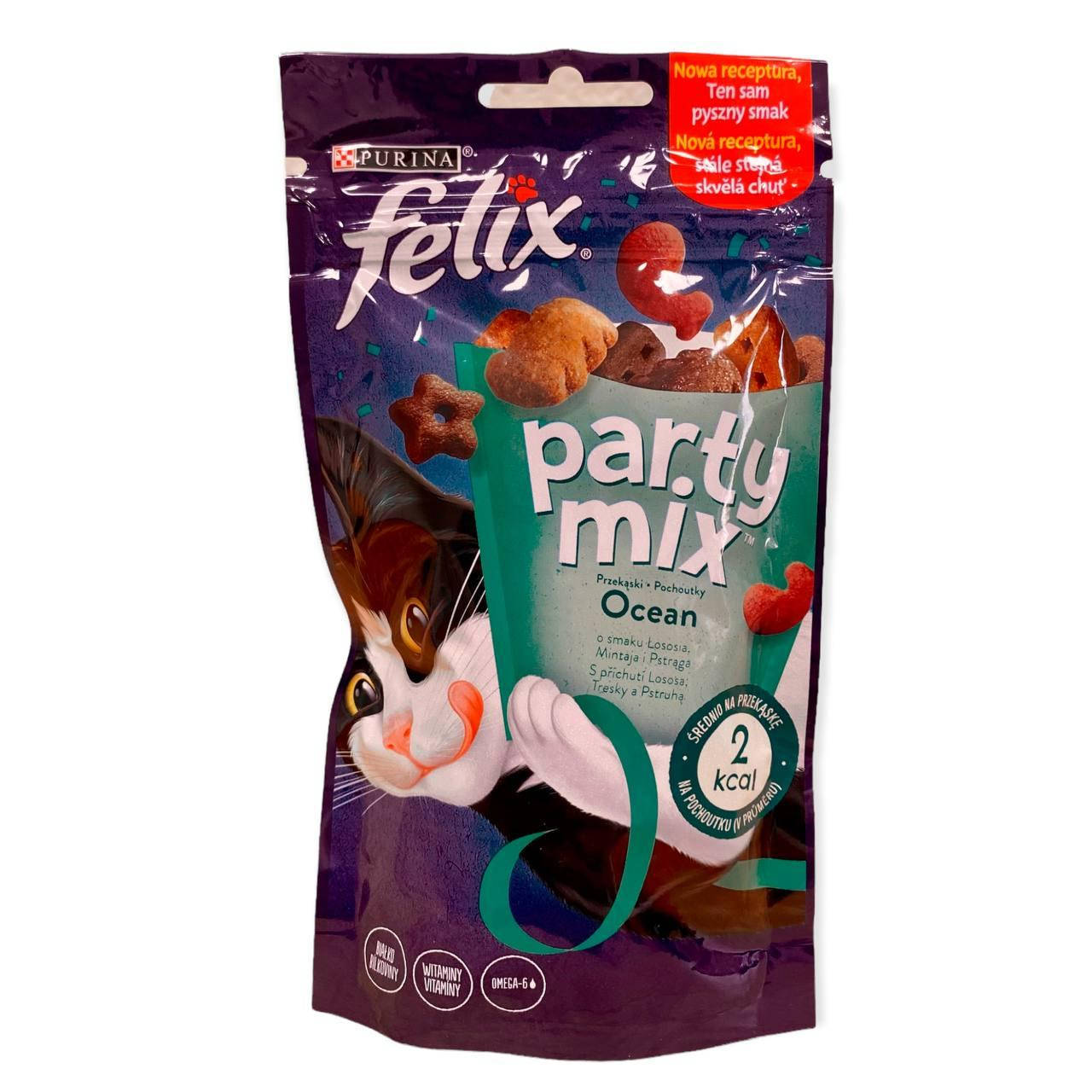 

Лакомства для котов Felix Party Mix Океанический Микс со вкусом лосося и форели 60 г