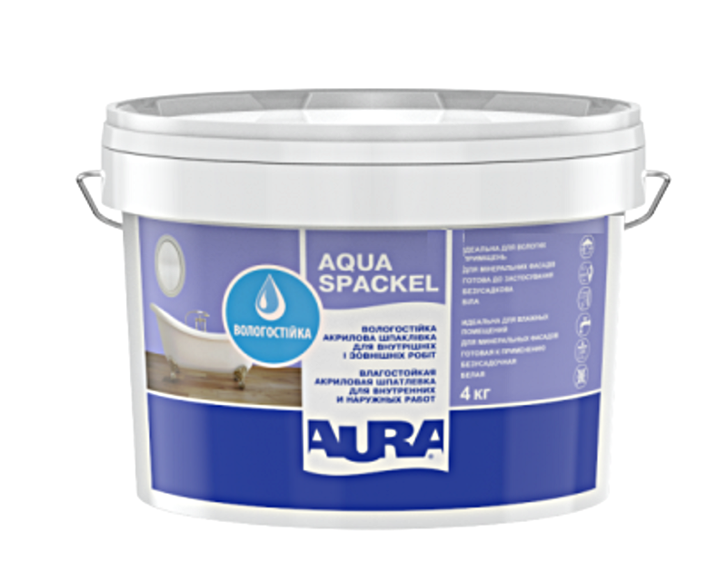 

Шпатлевка акриловая AURA LUXPRO AQUA SPACKEL влагостойкая 4кг, Белый