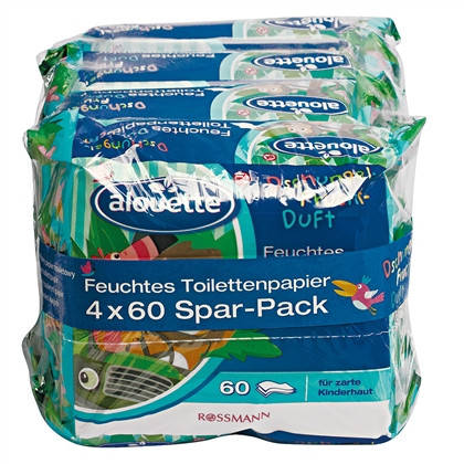 

Alouette feuchtes Kindertoilettenpapier - Детская влажная туалетная бумага, 240 штук, 4 x 60 салфеток
