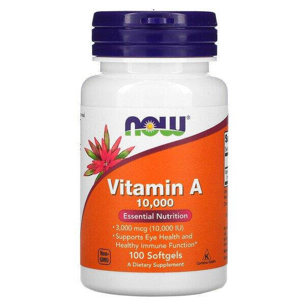 

Витамин A, Vitamin A, 10 000 МЕ, Now Foods, 100 мягких таблеток