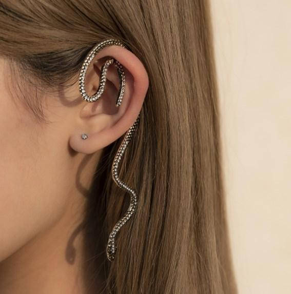 

Серьга кафф змея, серебристые серега, женская бижутерия