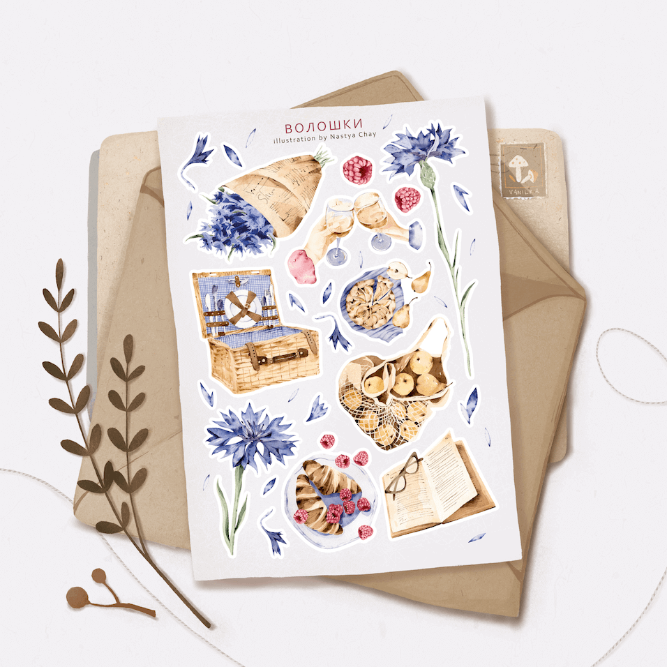 

Сет стикеров от Stickers Vanilka "ВОЛОШКИ", Белый
