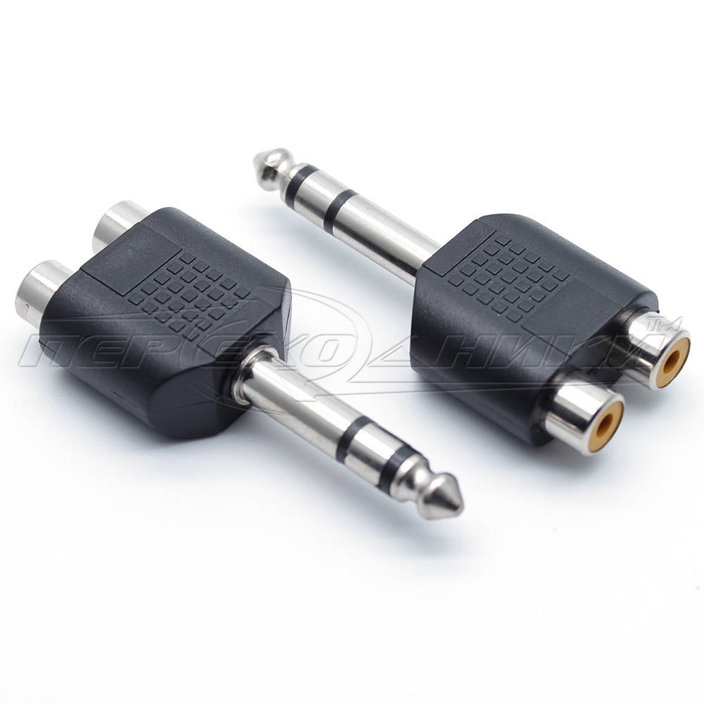 

Переходник штекер 6.3 стерео - 2 гнезда RCA (пластик), Черный