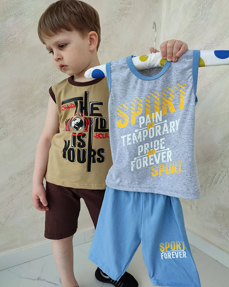 

Комплект летний для мальчика майка и шорты 60 (110см-116см), Голубой