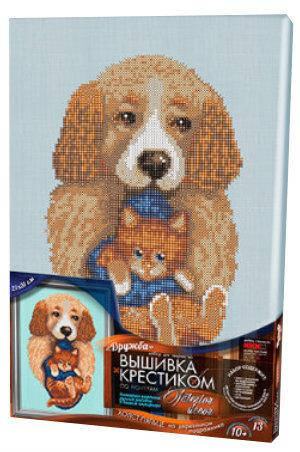 

Вышивка крестиком на подрамнике " Милый Пёсик" , канва, AIDA, мулине, детское творчество, 21x31