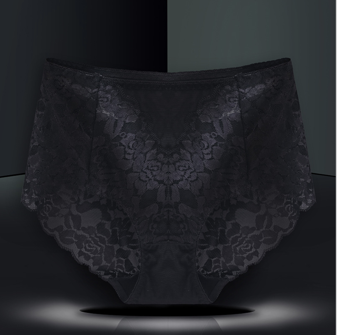 

Женские кружевные трусики высокая посадка черный 3XL